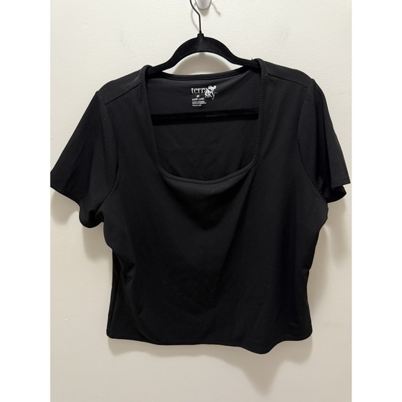 Terra & Sky Black Ribbed Knit Scoop Neck Short Sleeve Top –‎ Size 2X - Picture 1 of 7
